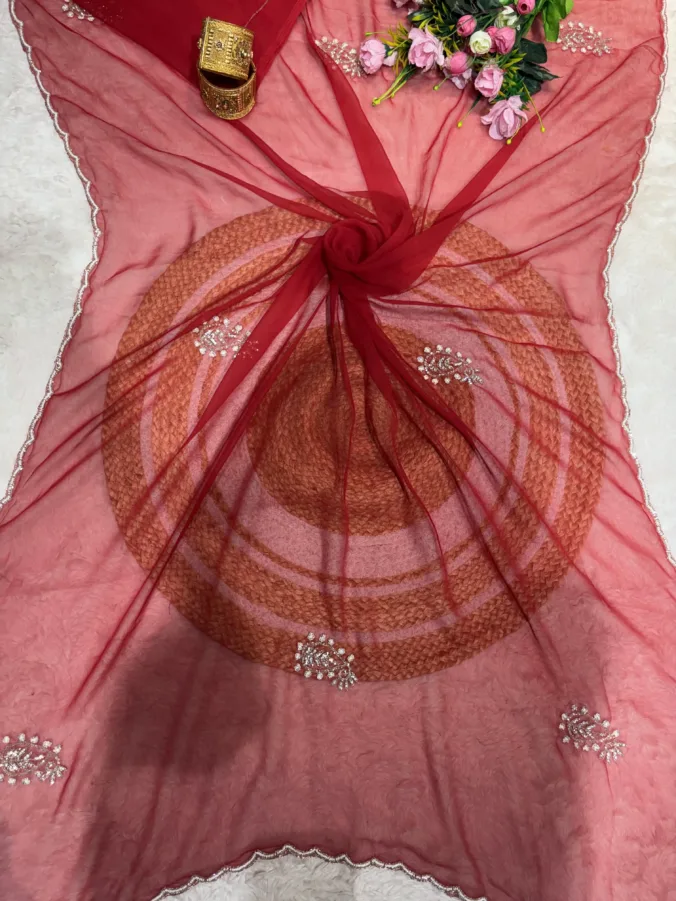 NEELAM TRADERS NEW LAUNCH TRENDING Girlish saree with hantmoti work all over in soft georgette fabric
