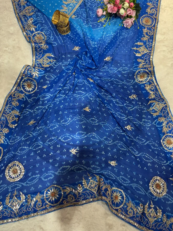 NEELAM TRADERS NEW LAUNCH TRENDING Sinjara Special Collection Raai Bandhej SAREE WITH hand gotta patti work all over