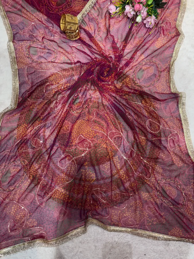 NEELAM TRADERS NEW LAUNCH Shekhawati bandhej saree with aari tari work all over in soft georgette fabric