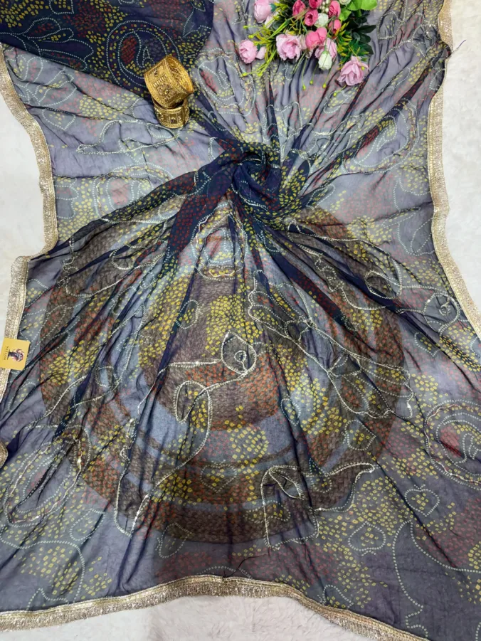 NEELAM TRADERS NEW LAUNCH Shekhawati bandhej saree with aari tari work all over in soft georgette fabric
