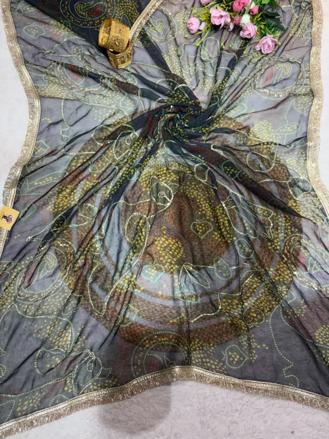 NEELAM TRADERS NEW LAUNCH Shekhawati bandhej saree with aari tari work all over in soft georgette fabric