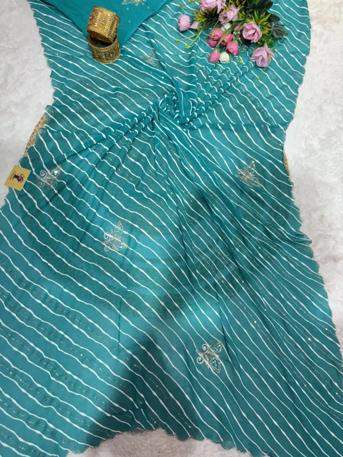 NEELAM TRADERS NEW LAUNCH TRENDING Orignal Chiffon fabric lehariya saree with hand kasab and aari work all over