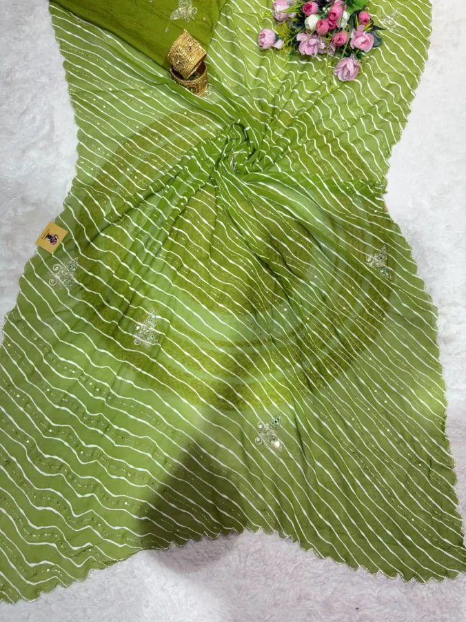 NEELAM TRADERS NEW LAUNCH TRENDING Orignal Chiffon fabric lehariya saree with hand kasab and aari work all over