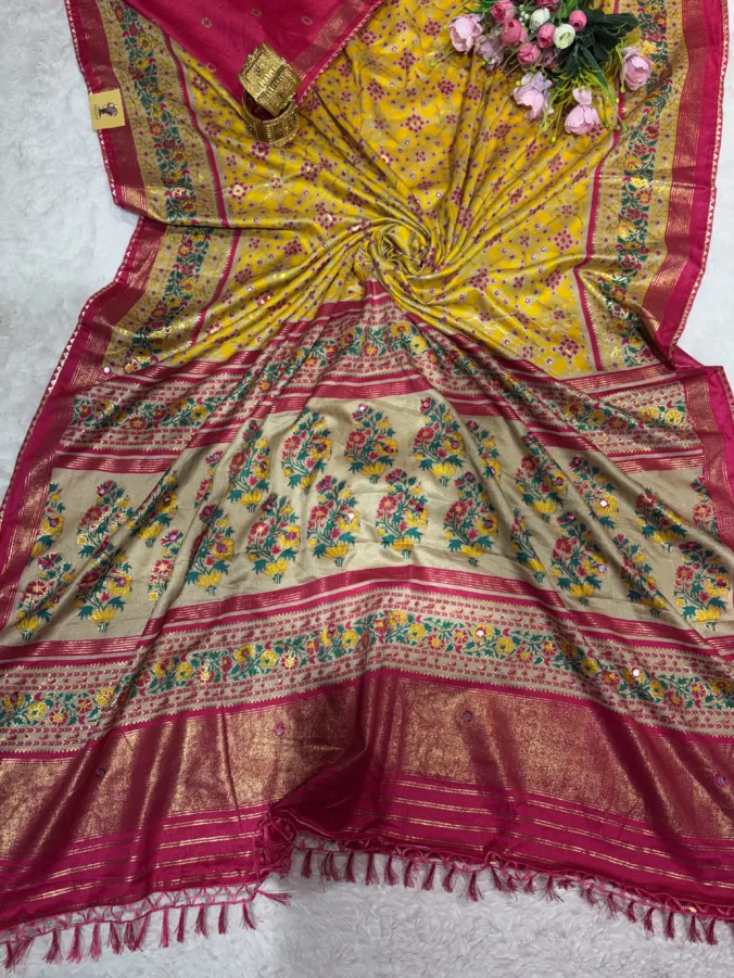 NEELAM TRADERS NEW LAUNCH TRENDING Patola print saree with mirror work all over in soft silk fabric