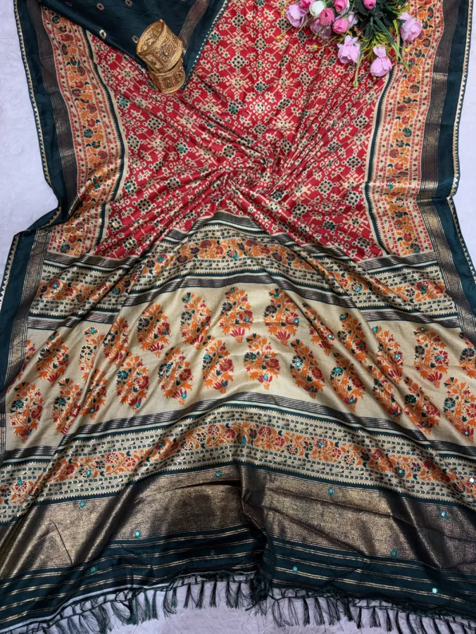 NEELAM TRADERS NEW LAUNCH TRENDING Patola print saree with mirror work all over in soft silk fabric