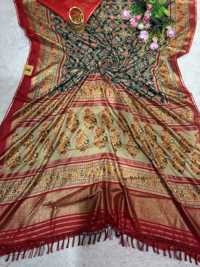 NEELAM TRADERS NEW LAUNCH TRENDING Patola print saree with mirror work all over in soft silk fabric
