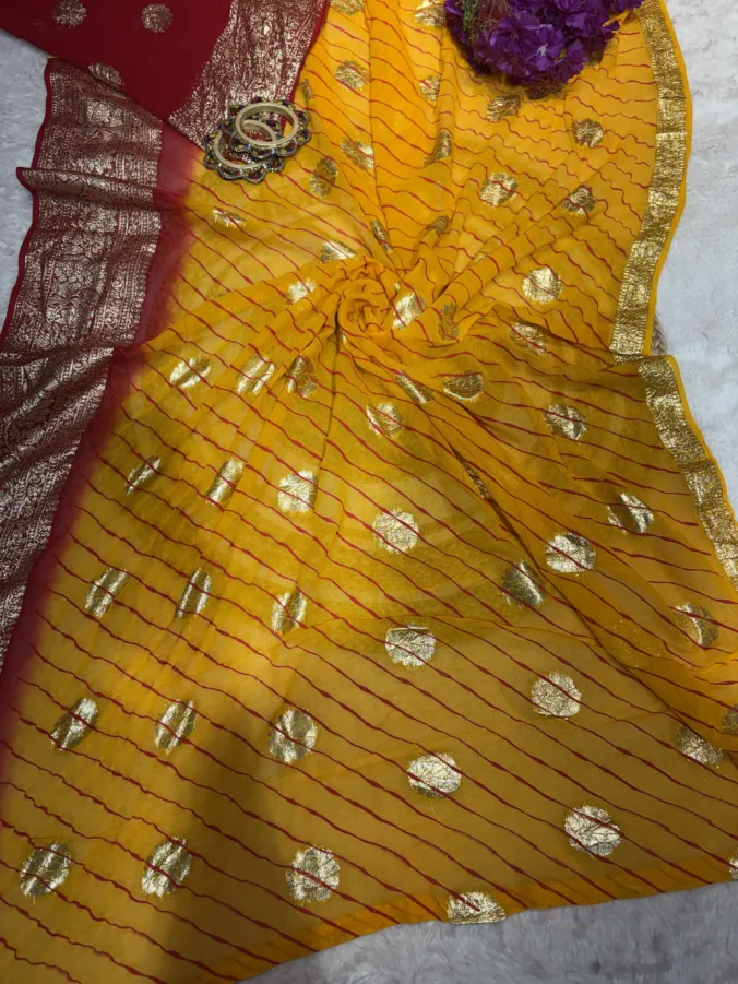 NEELAM TRADERS NEW LAUNCH TRENDING Double dye Lehariya saree in pure georgette fabric with zari viewing concept