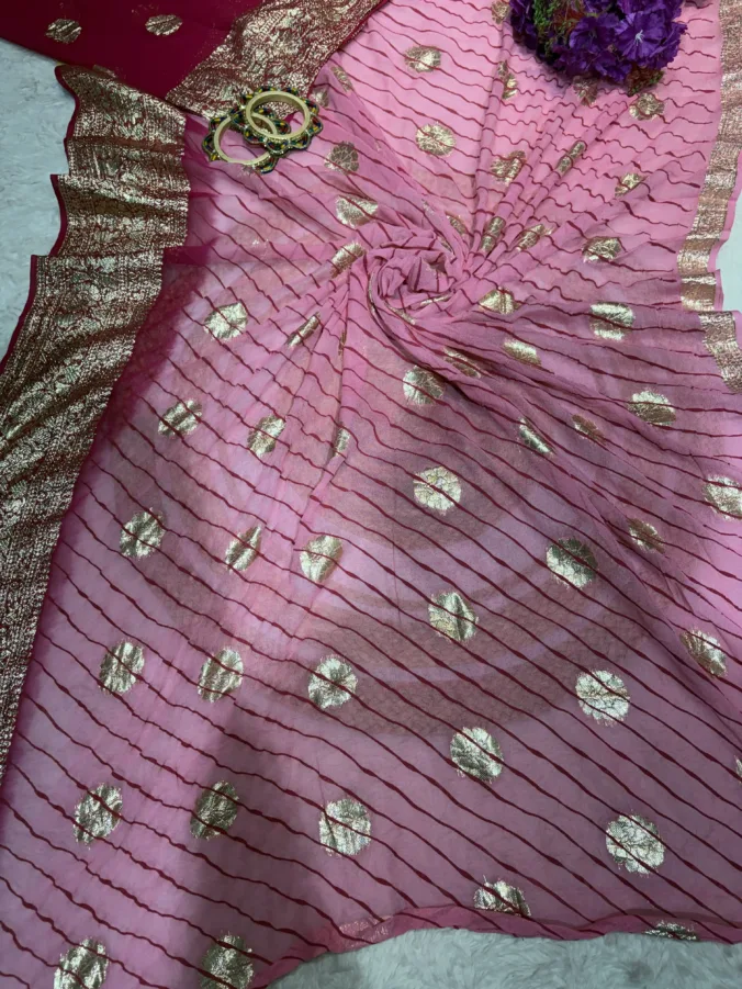 NEELAM TRADERS NEW LAUNCH TRENDING Double dye Lehariya saree in pure georgette fabric with zari viewing concept