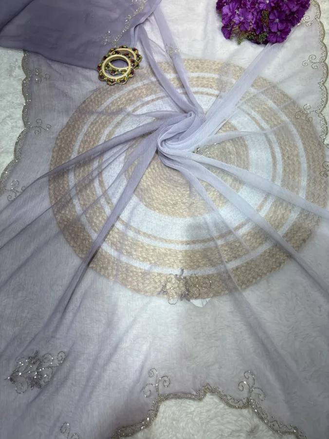 NEELAM TRADERS NEW LAUNCH TRENDING Girlish saree with light to dark shade and hand applic katdana work all over in soft Chiffon Fabric