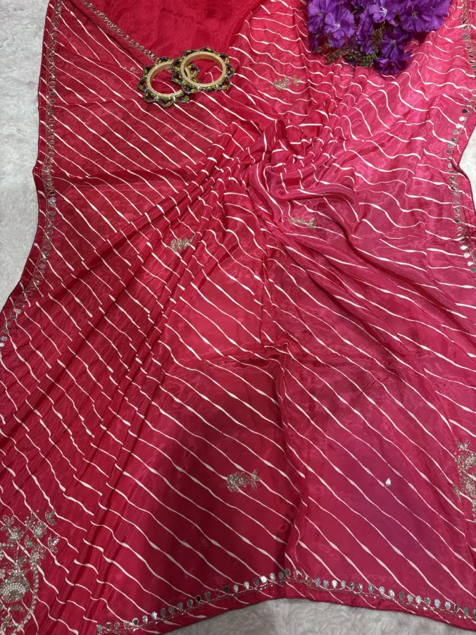 NEELAM TRADERS NEW LAUNCH TRENDING Savan sinjara special lehariya saree with  hand gotta patti work in pure H.O silk fabric
