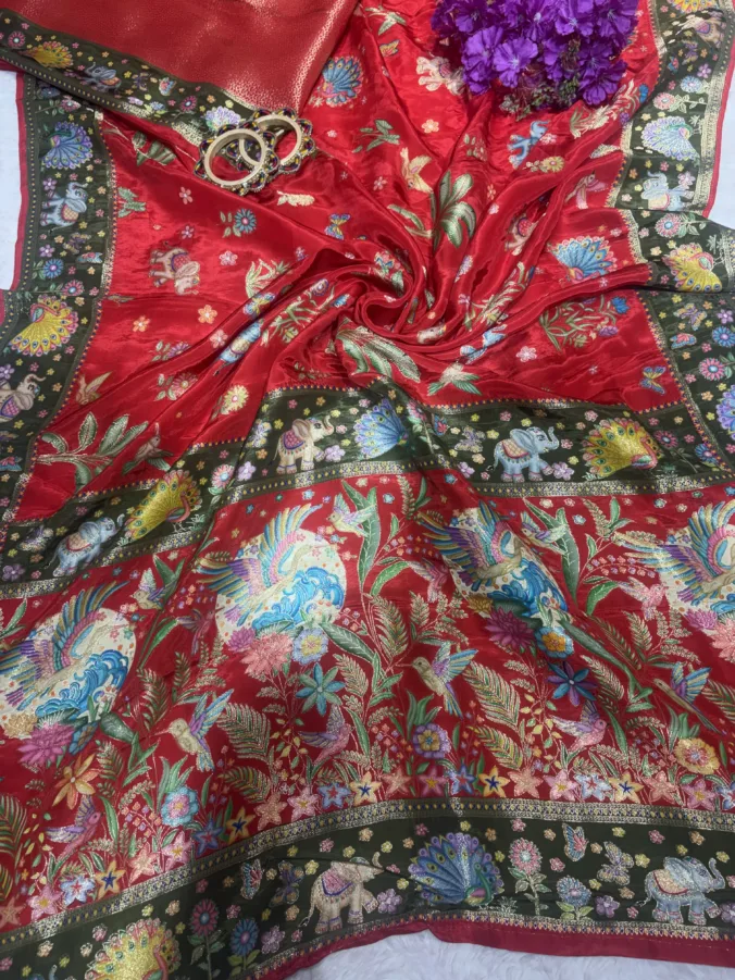 NEELAM TRADERS NEW LAUNCH TRENDING Designer pashmina saree with handloom figure design all over in silk fabric best suits for every occasion