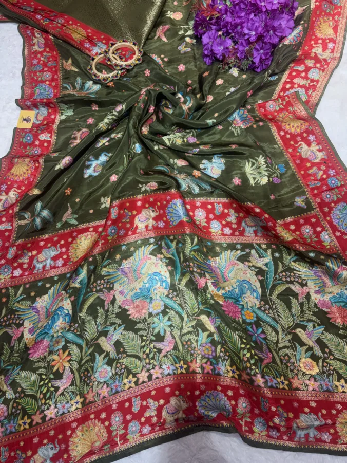 NEELAM TRADERS NEW LAUNCH TRENDING Designer pashmina saree with handloom figure design all over in silk fabric best suits for every occasion