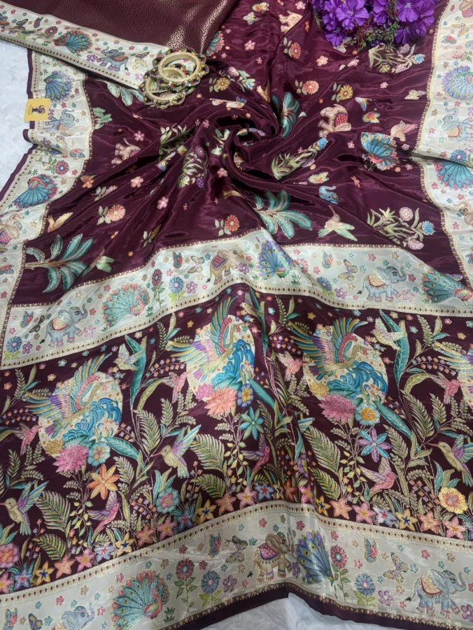 NEELAM TRADERS NEW LAUNCH TRENDING Designer pashmina saree with handloom figure design all over in silk fabric best suits for every occasion