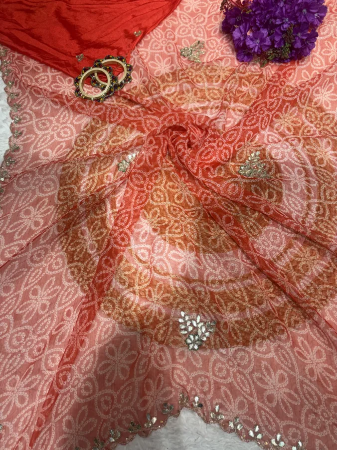 NEELAM TRADERS NEW LAUNCH TRENDING Bandhej saree with hand applic cutdana work all over in siffon fabric