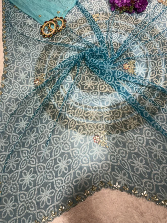 NEELAM TRADERS NEW LAUNCH TRENDING Bandhej saree with hand applic cutdana work all over in siffon fabric