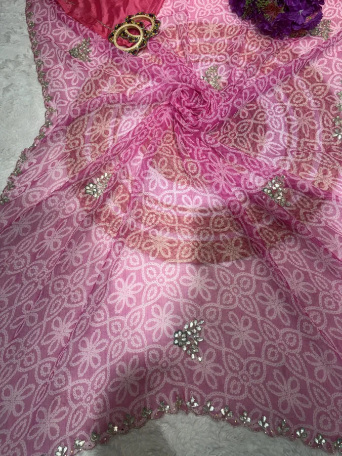NEELAM TRADERS NEW LAUNCH TRENDING Bandhej saree with hand applic cutdana work all over in siffon fabric