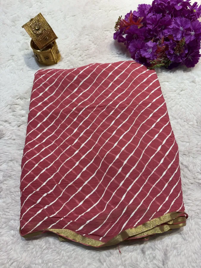 NEELAM TRADERS NEW LAUNCH TRENDING Lehariya saree in pure chiffon fabric with zari Weaving Border all over