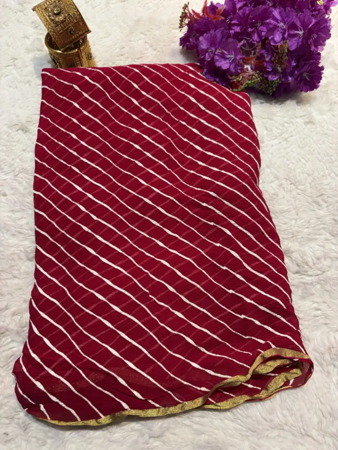 NEELAM TRADERS NEW LAUNCH TRENDING Lehariya saree in pure chiffon fabric with zari Weaving Border all over
