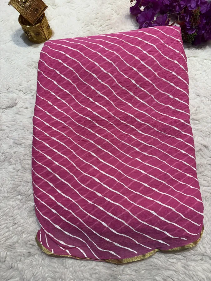 NEELAM TRADERS NEW LAUNCH TRENDING Lehariya saree in pure chiffon fabric with zari Weaving Border all over