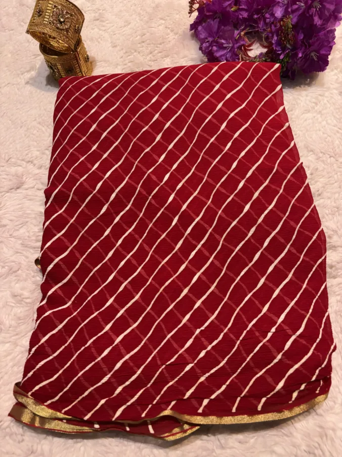 NEELAM TRADERS NEW LAUNCH TRENDING Lehariya saree in pure chiffon fabric with zari Weaving Border all over
