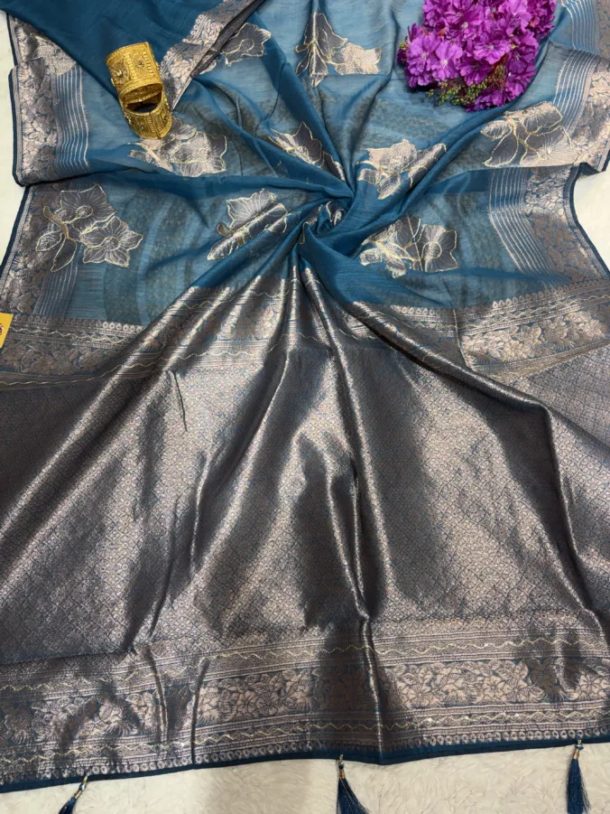 NEELAM TRADERS NEW LAUNCH Banarasi saree with thread work all over in soft cotton silk fabric