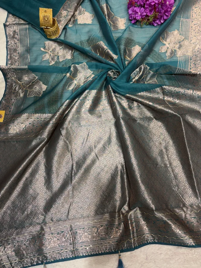 NEELAM TRADERS NEW LAUNCH Banarasi saree with thread work all over in soft cotton silk fabric
