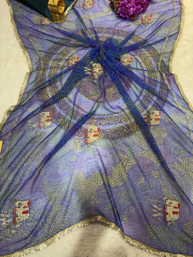 NEELAM TRADERS NEW LAUNCH Shekhawati bandhej saree with hand kardana work all over in sodt chffon fabric