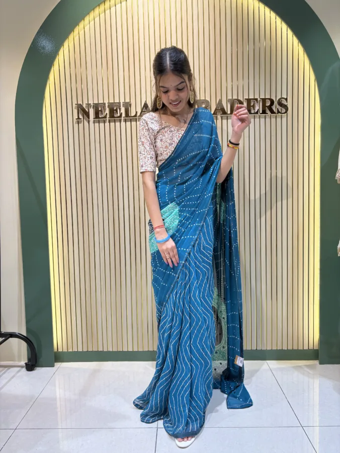 NEELAM TRADERS NEW LAUNCH TRENDING New laheriya saree with chakra bandhej design in soft georgett fabric