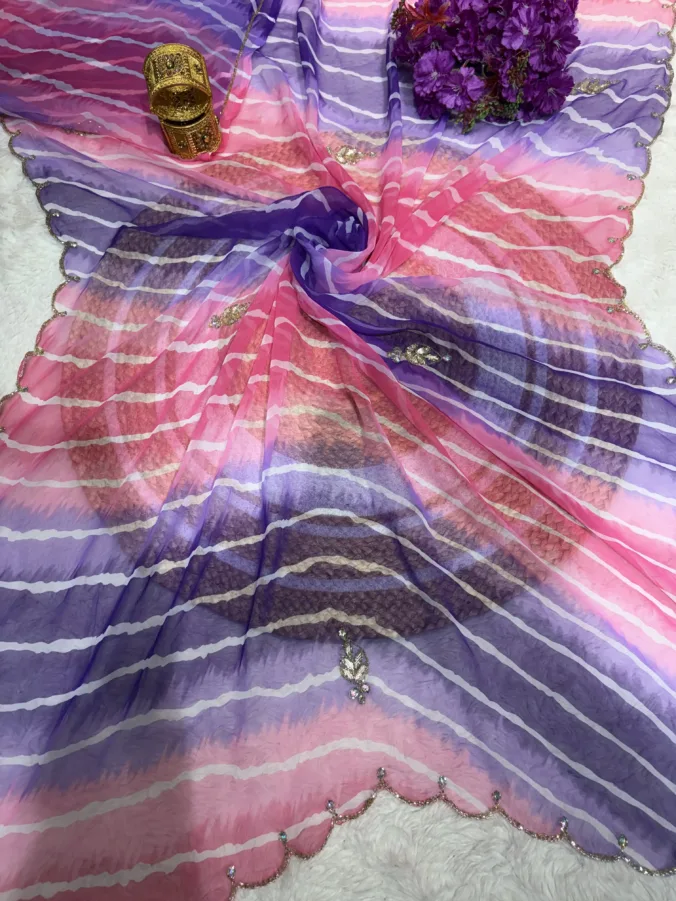 NEELAM TRADERS NEW LAUNCH TRENDING Viral lehariya saree with hand gotta patti work in royal georgette fabric