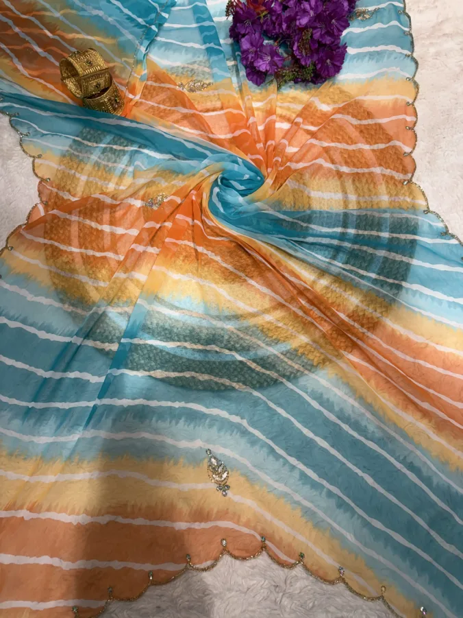 NEELAM TRADERS NEW LAUNCH TRENDING Viral lehariya saree with hand gotta patti work in royal georgette fabric