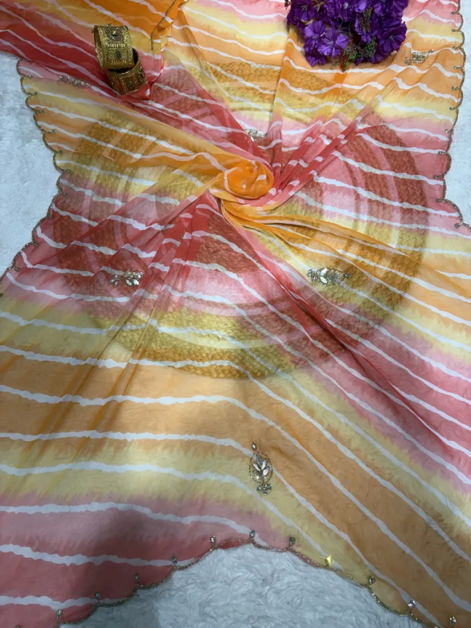 NEELAM TRADERS NEW LAUNCH TRENDING Viral lehariya saree with hand gotta patti work in royal georgette fabric