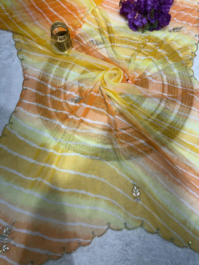 NEELAM TRADERS NEW LAUNCH TRENDING Viral lehariya saree with hand gotta patti work in royal georgette fabric