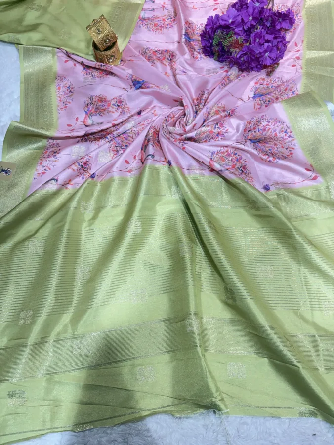 NEELAM TRADERS NEW LAUNCH TRENDING Handpaint peacock design saree in two color dye concept with zari viewing work all over in soft silk fabric