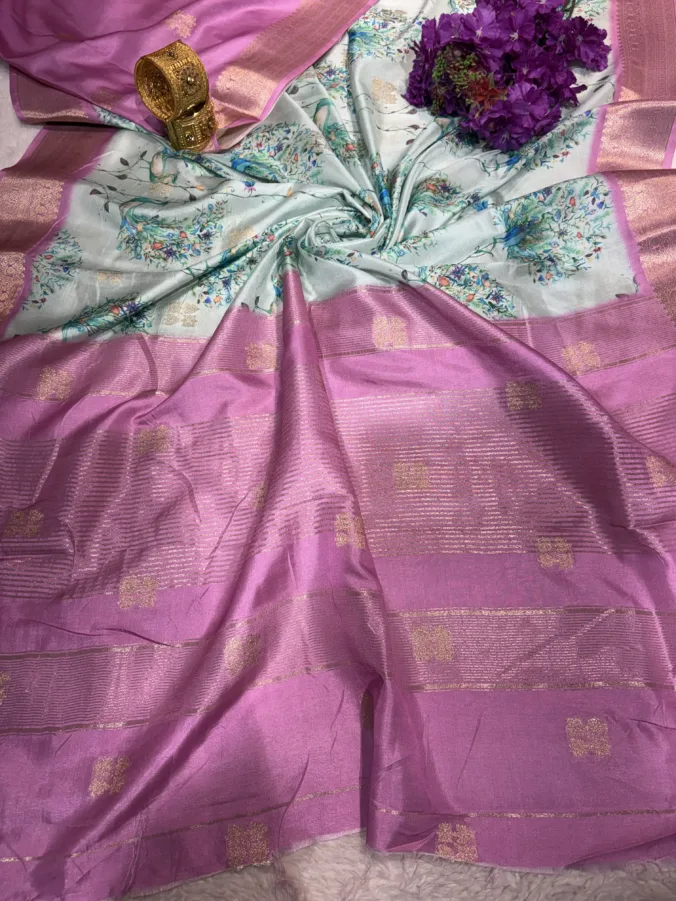 NEELAM TRADERS NEW LAUNCH TRENDING Handpaint peacock design saree in two color dye concept with zari viewing work all over in soft silk fabric