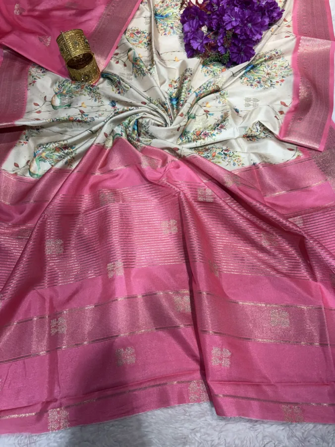 NEELAM TRADERS NEW LAUNCH TRENDING Handpaint peacock design saree in two color dye concept with zari viewing work all over in soft silk fabric