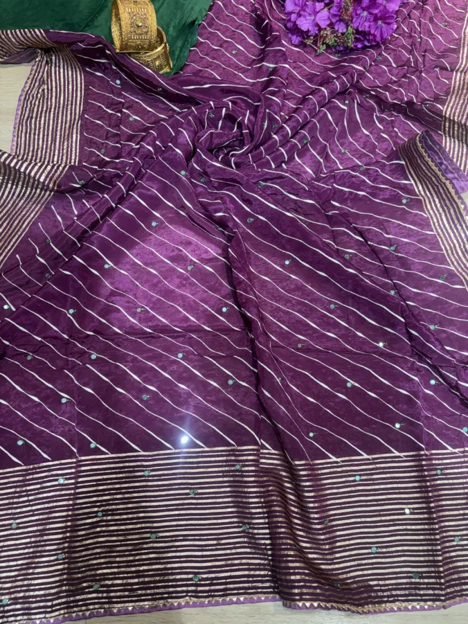 NEELAM TRADERS NEW LAUNCH TRENDING Lehariya saree with mirror work in pure h o silk fabric