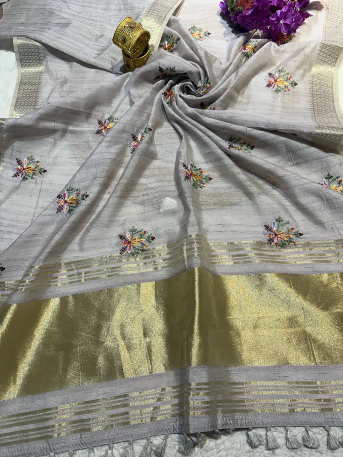 NEELAM TRADERS NEW LAUNCH TRENDING Pure cotton saree with heavy kasidha work and with pallu Lakdi patta and with zari viewing all over in soft cotton fabric