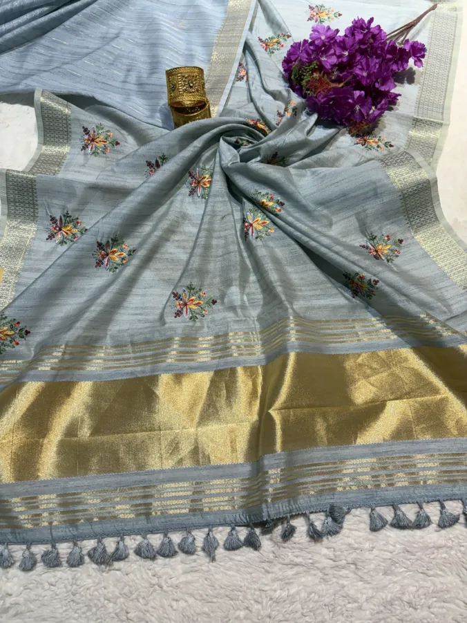 NEELAM TRADERS NEW LAUNCH TRENDING Pure cotton saree with heavy kasidha work and with pallu Lakdi patta and with zari viewing all over in soft cotton fabric