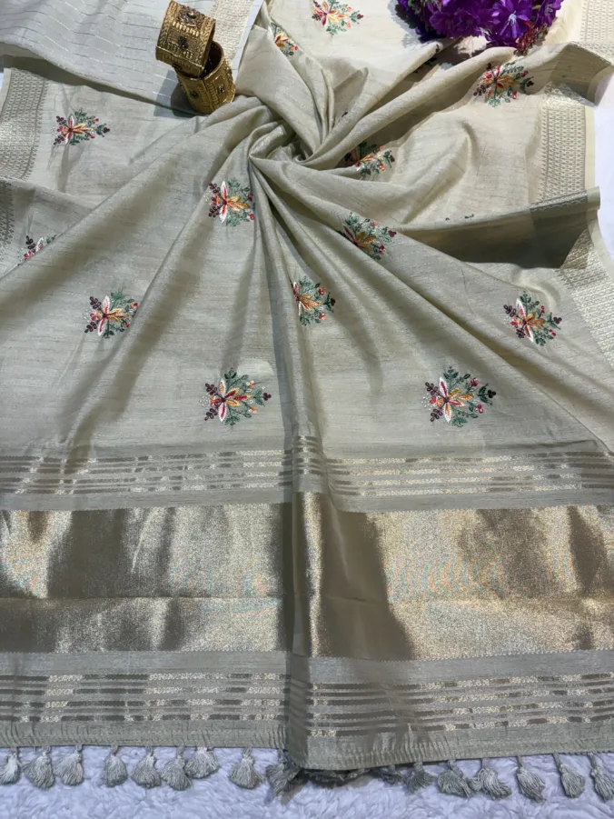 NEELAM TRADERS NEW LAUNCH TRENDING Pure cotton saree with heavy kasidha work and with pallu Lakdi patta and with zari viewing all over in soft cotton fabric
