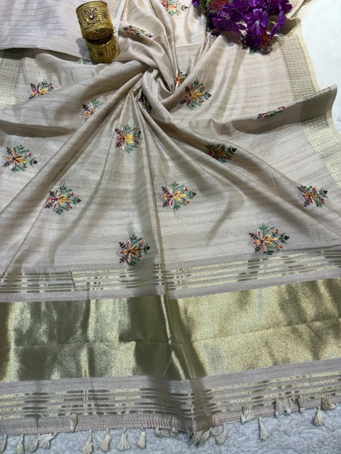 NEELAM TRADERS NEW LAUNCH TRENDING Pure cotton saree with heavy kasidha work and with pallu Lakdi patta and with zari viewing all over in soft cotton fabric