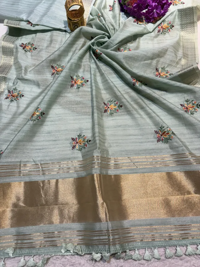 NEELAM TRADERS NEW LAUNCH TRENDING Pure cotton saree with heavy kasidha work and with pallu Lakdi patta and with zari viewing all over in soft cotton fabric