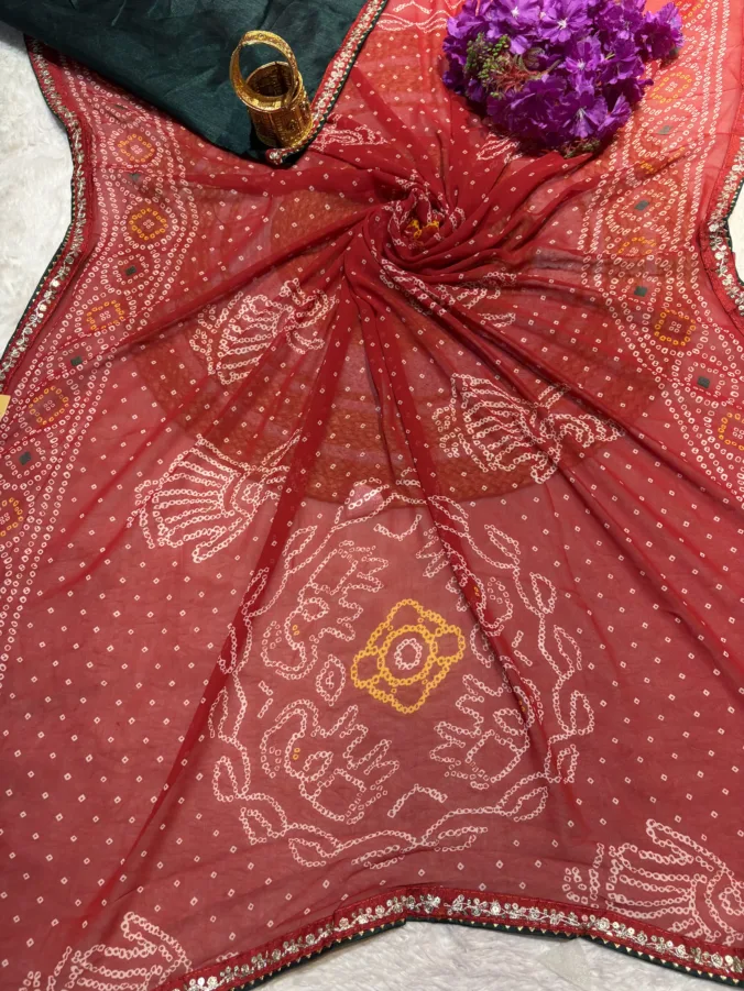 NEELAM TRADERS NEW LAUNCH TRENDING Bandej saree with trending pitan work border all over in georgette fabric for regular wear