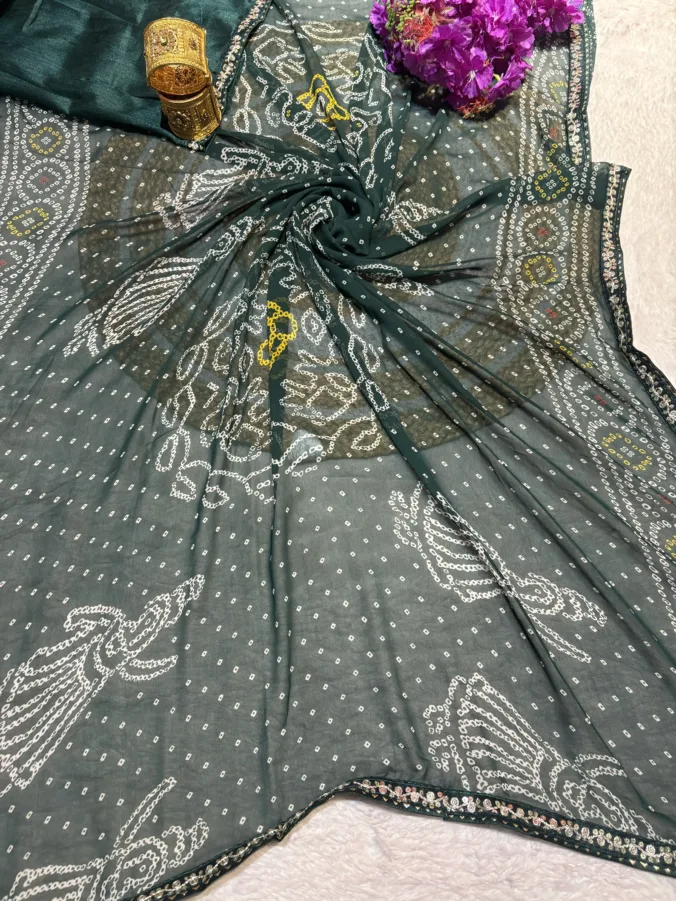 NEELAM TRADERS NEW LAUNCH TRENDING Bandej saree with trending pitan work border all over in georgette fabric for regular wear