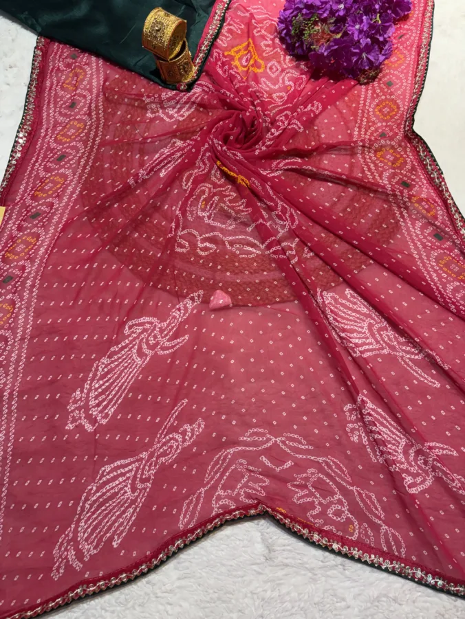 NEELAM TRADERS NEW LAUNCH TRENDING Bandej saree with trending pitan work border all over in georgette fabric for regular wear