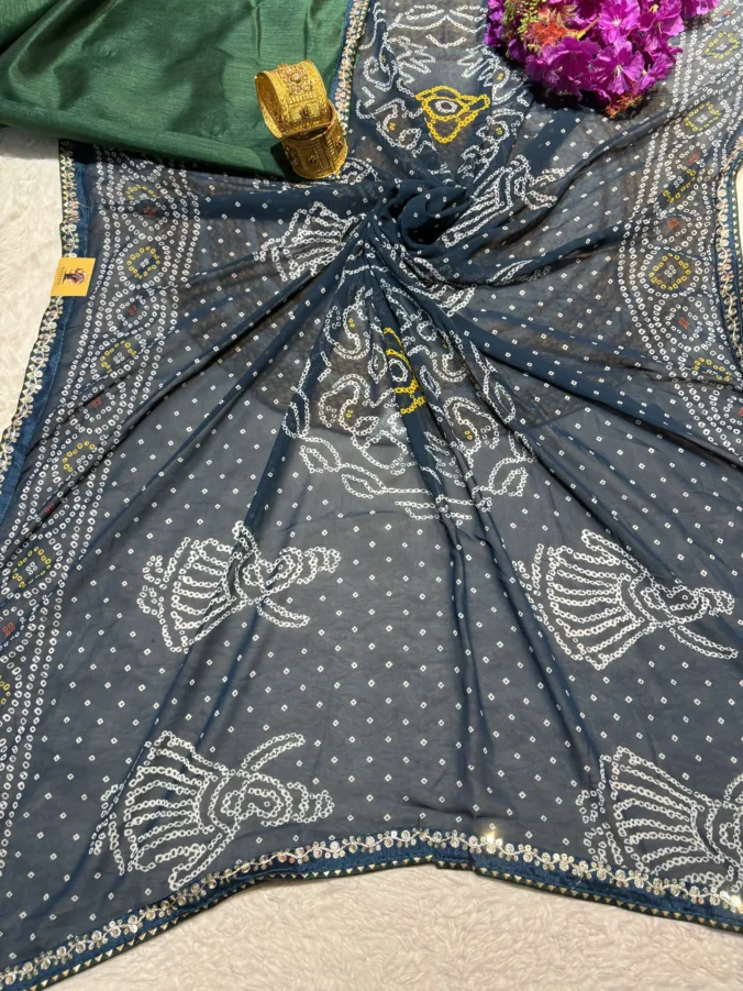 NEELAM TRADERS NEW LAUNCH TRENDING Bandej saree with trending pitan work border all over in georgette fabric for regular wear