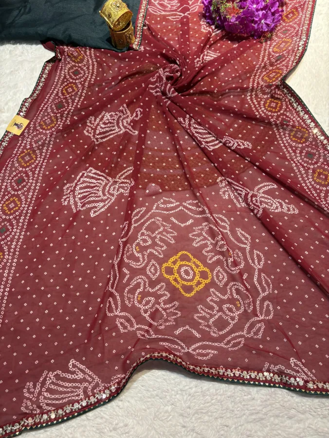NEELAM TRADERS NEW LAUNCH TRENDING Bandej saree with trending pitan work border all over in georgette fabric for regular wear