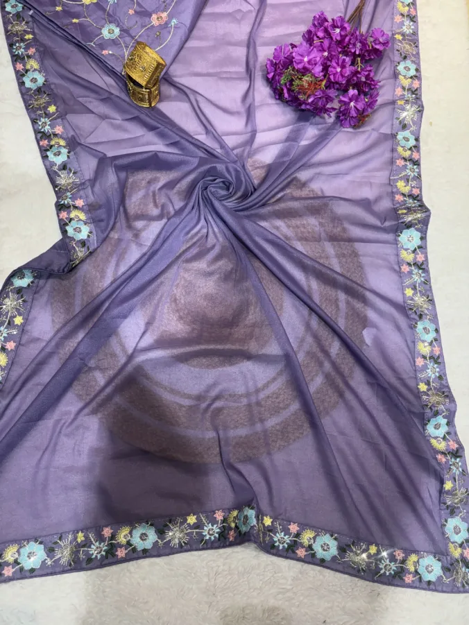 NEELAM TRADERS NEW LAUNCH TRENDING Unstich heavy blouse saree with heavy kasidha and aari worl border all over in soft georgette fabric