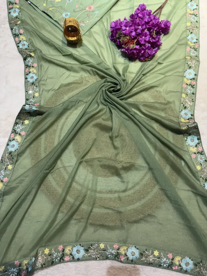 NEELAM TRADERS NEW LAUNCH TRENDING Unstich heavy blouse saree with heavy kasidha and aari worl border all over in soft georgette fabric
