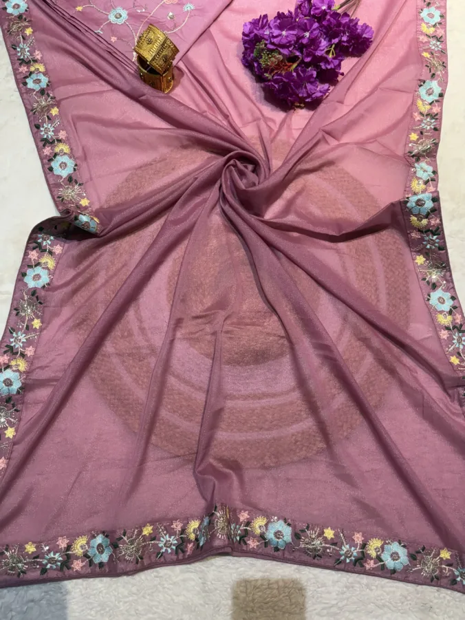NEELAM TRADERS NEW LAUNCH TRENDING Unstich heavy blouse saree with heavy kasidha and aari worl border all over in soft georgette fabric
