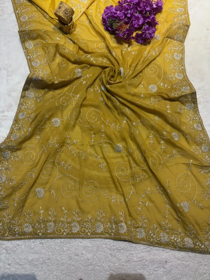 NEELAM TRADERS NEW LAUNCH TRENDING Pittan jaal work saree best option for Parties in soft georgette fabric